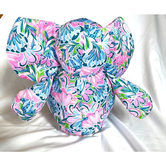Lilly Pulitzer Minnie Elephant Plush Stuffed Animal, Pink Gecko Green Print - Picture 3 of 5